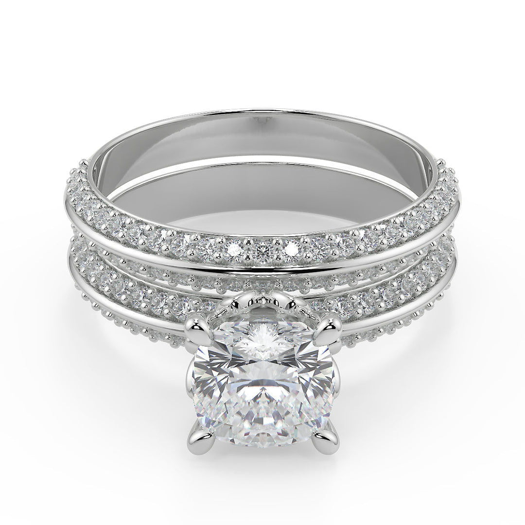 Faith Knife Edge Pave Double Sided Cushion Cut Engagement Ring - Nivetta