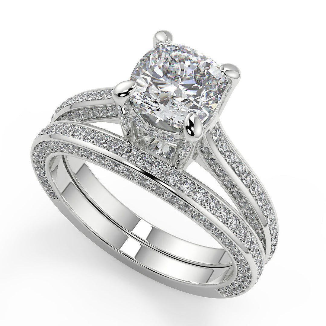 Fatima Micro Pave Double Prong 3 Sided Cushion Cut Diamond Ring - Nivetta