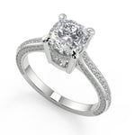 Load image into Gallery viewer, Fatima Micro Pave Double Prong 3 Sided Cushion Cut Diamond Ring - Nivetta