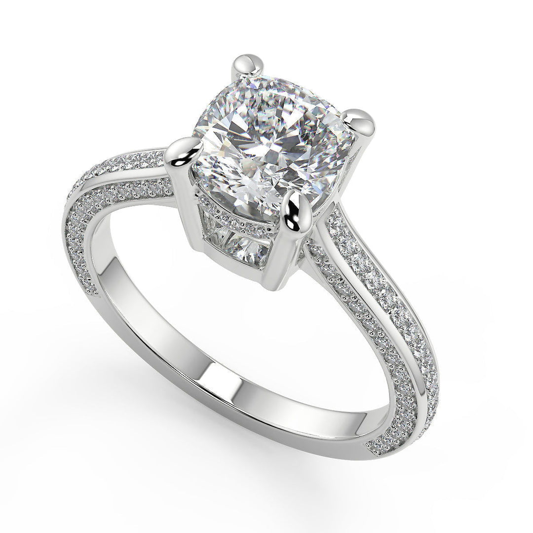 Fatima Micro Pave Double Prong 3 Sided Cushion Cut Diamond Ring - Nivetta