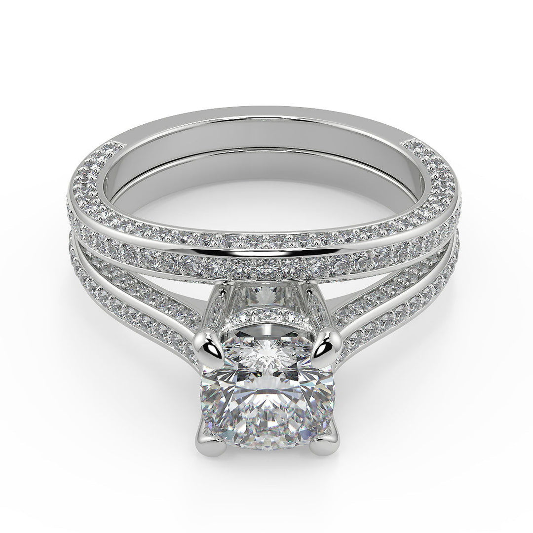 Fatima Micro Pave Double Prong 3 Sided Cushion Cut Diamond Ring - Nivetta