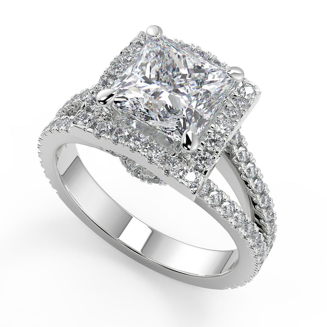 Gabriela Halo Pave Split Shank Princess Cut Engagement Ring - Nivetta