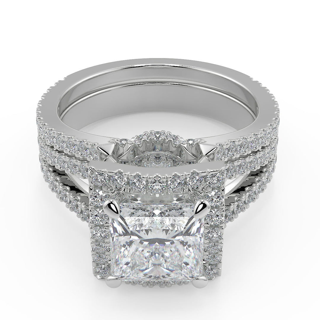 Gabriela Halo Pave Split Shank Princess Cut Engagement Ring - Nivetta