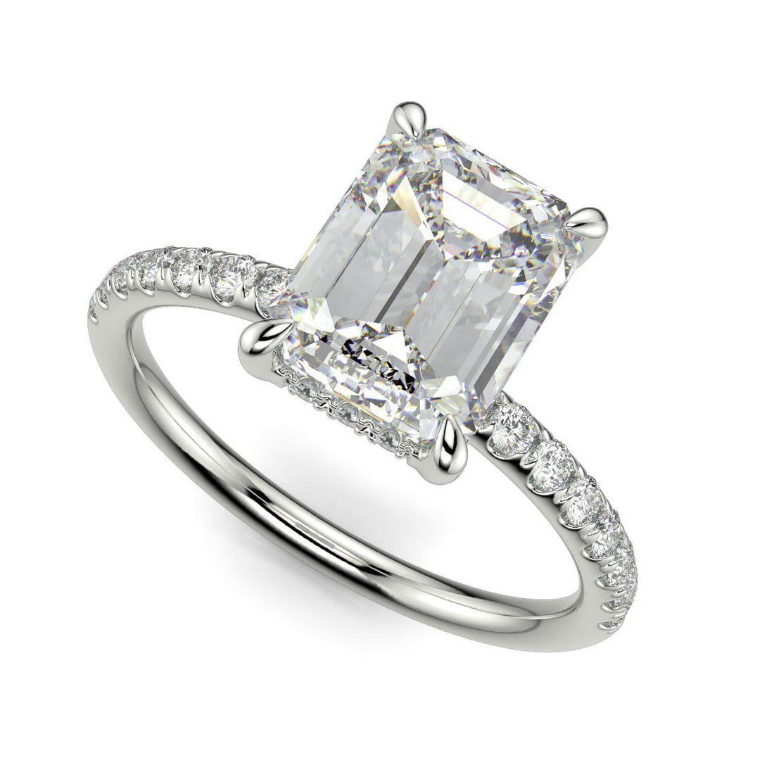Gabrielle Emerald Cut Pave Hidden Halo 4 Prong Claw Set Engagement Ring Setting - Nivetta