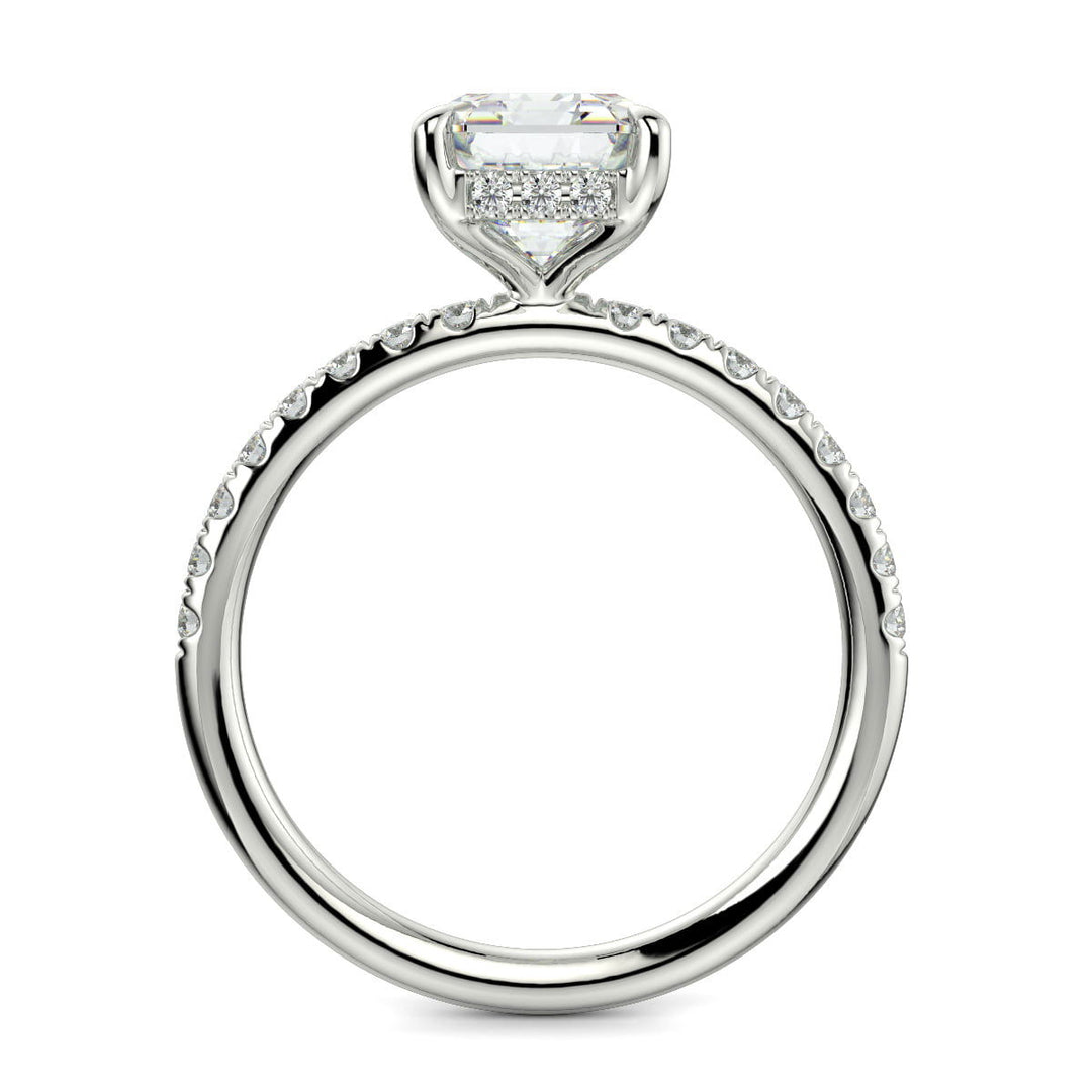 Gabrielle Emerald Cut Pave Hidden Halo 4 Prong Claw Set Engagement Ring Setting - Nivetta