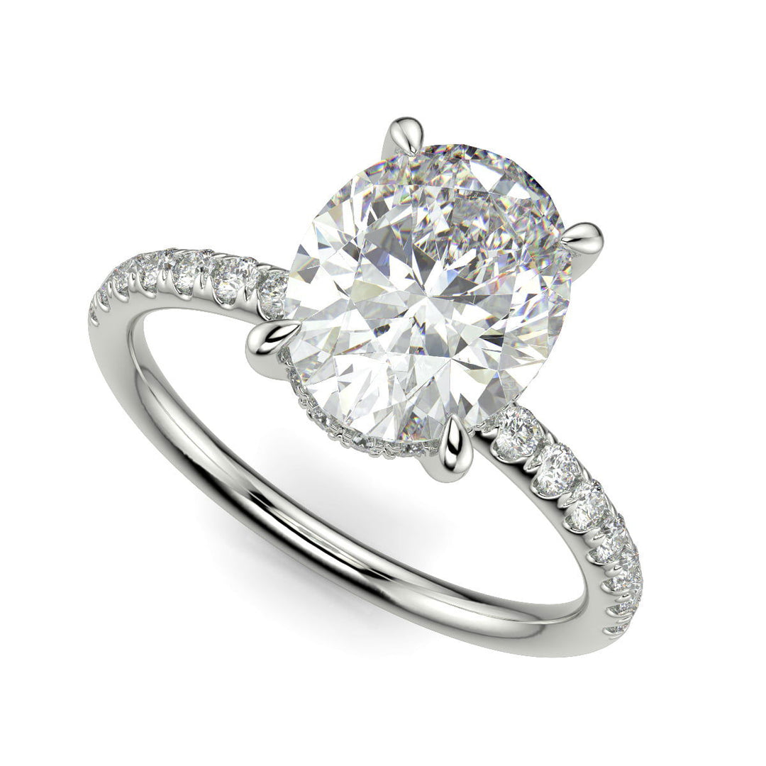Gabrielle Oval Cut Pave Hidden Halo 4 Prong Claw Set Engagement Ring Setting - Nivetta