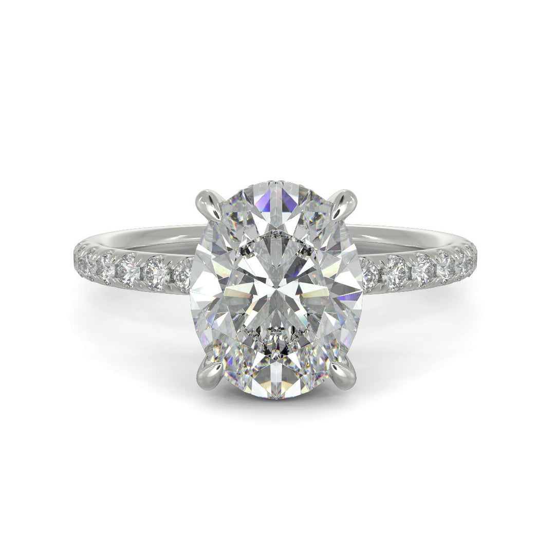 Gabrielle Oval Cut Pave Hidden Halo 4 Prong Claw Set Engagement Ring Setting - Nivetta