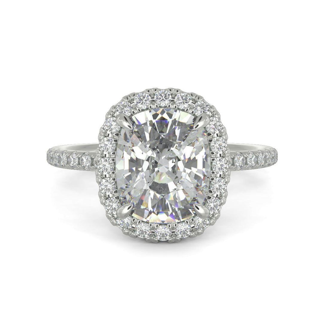 Hanna Cushion Cut Pave Halo 4 Prong Claw Set Engagement Ring Setting - Nivetta