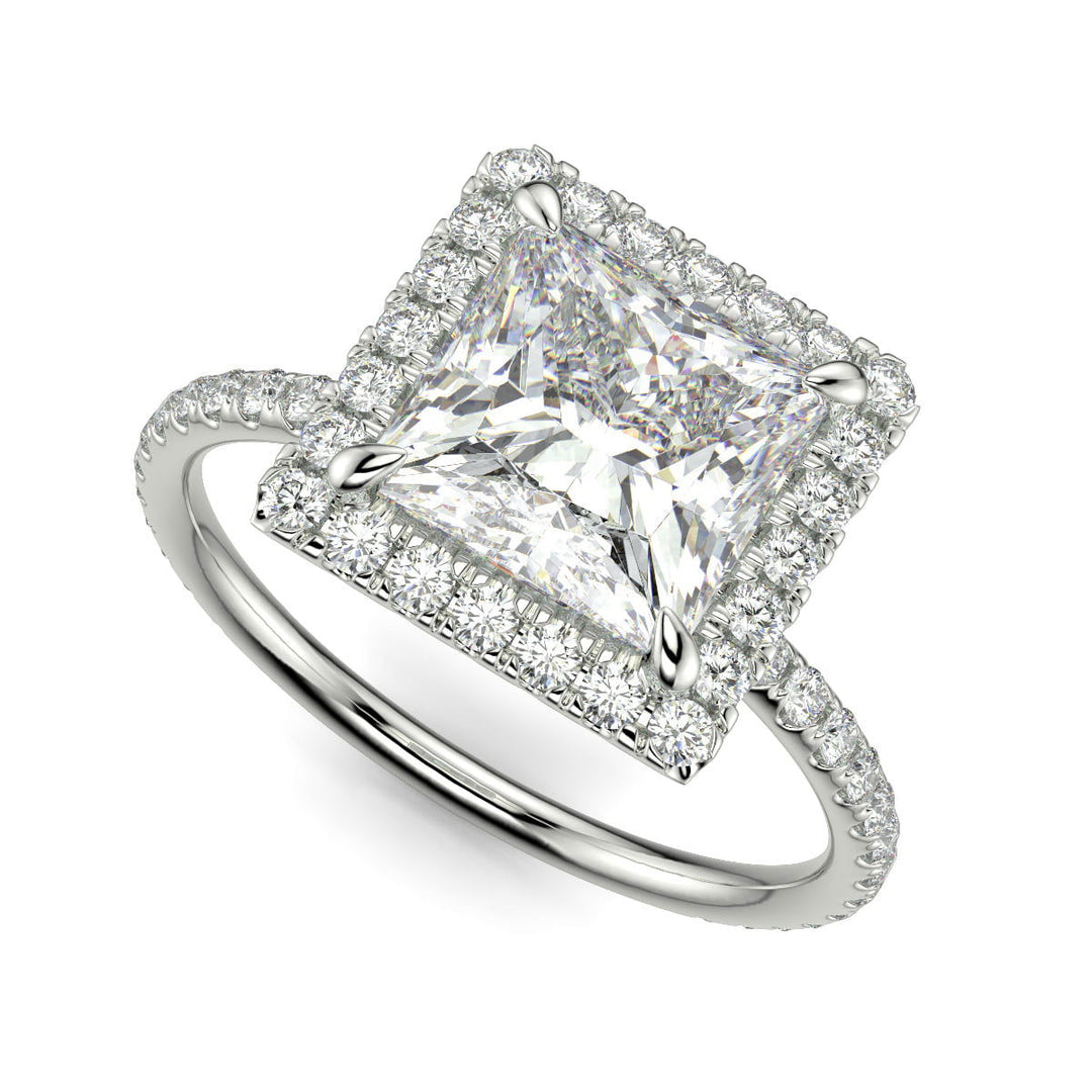 Hanna Princess Cut Pave Halo 4 Prong Claw Set Engagement Ring Setting - Nivetta