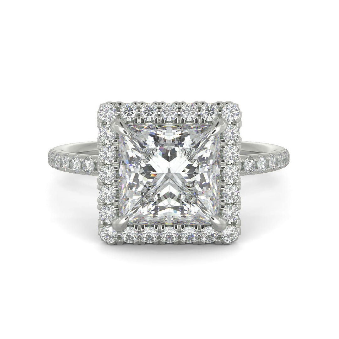 Hanna Princess Cut Pave Halo 4 Prong Claw Set Engagement Ring Setting - Nivetta