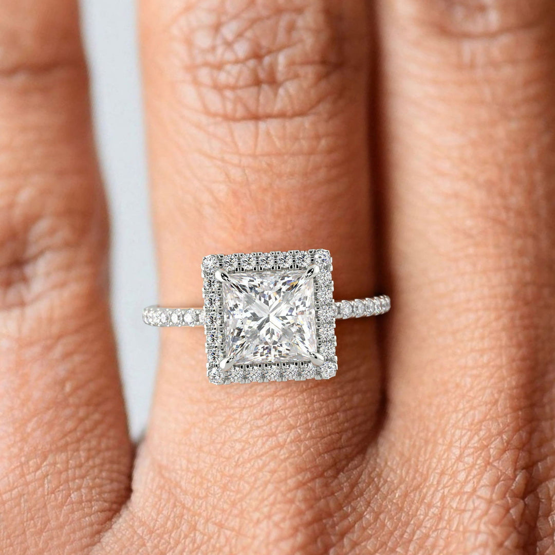 Hanna Princess Cut Pave Halo 4 Prong Claw Set Engagement Ring Setting - Nivetta