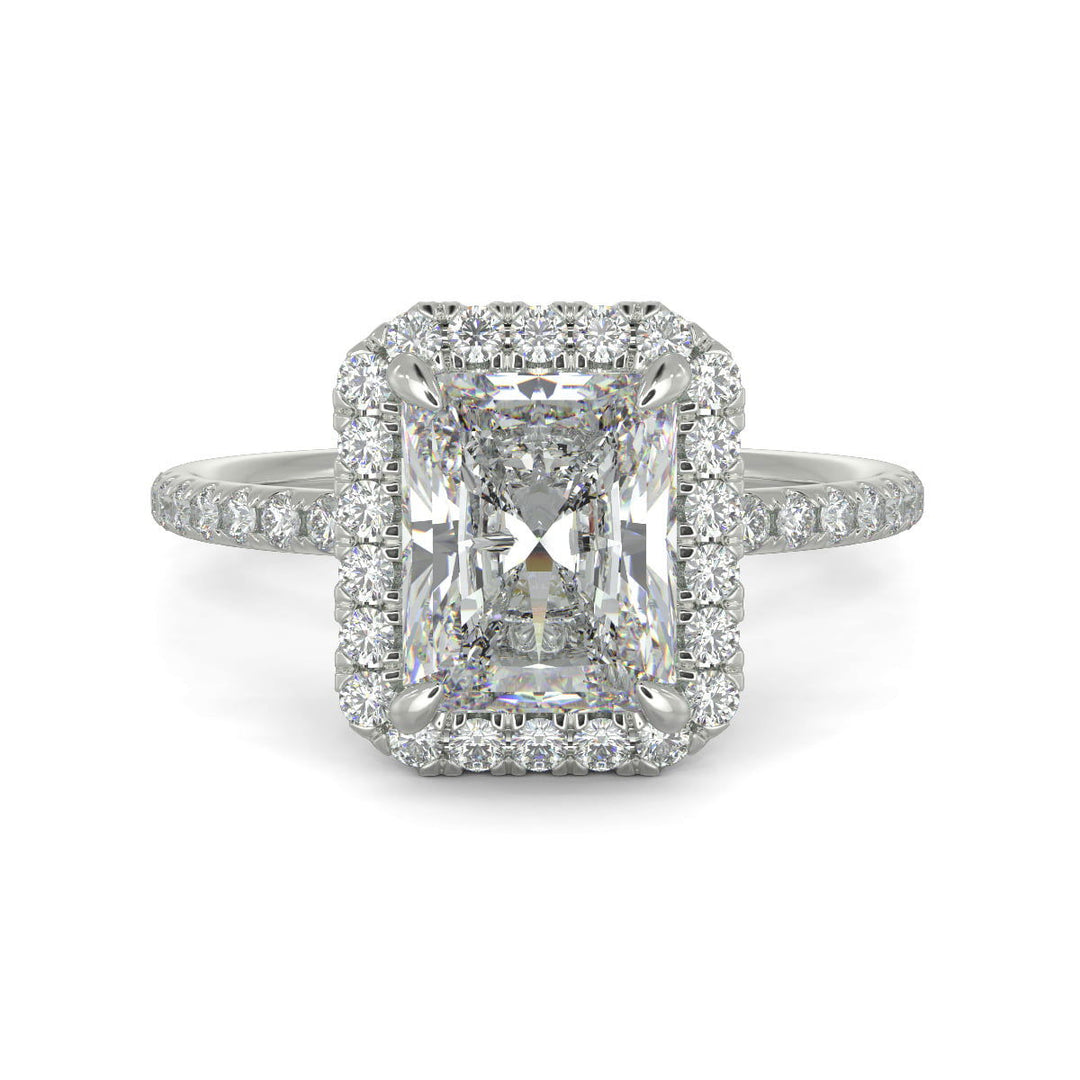 Hanna Radiant Cut Pave Halo 4 Prong Claw Set Engagement Ring Setting - Nivetta