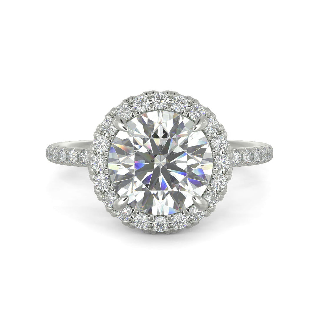 Hanna Round Cut Pave Halo 4 Prong Claw Set Engagement Ring Setting - Nivetta