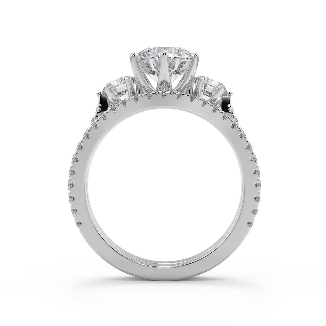 Iliana 3 Stone French Pave Round Cut Diamond Engagement Ring - Nivetta