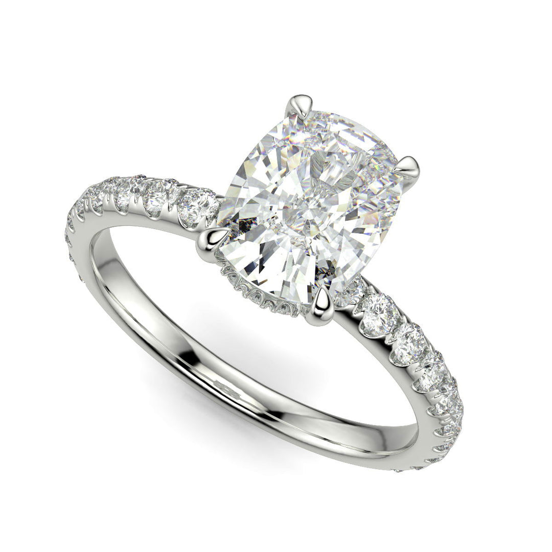 Isabella Cushion Cut Pave Hidden Halo 4 Prong Claw Set Engagement Ring Setting - Nivetta