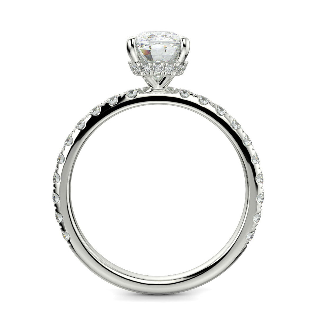 Isabella Cushion Cut Pave Hidden Halo 4 Prong Claw Set Engagement Ring Setting - Nivetta
