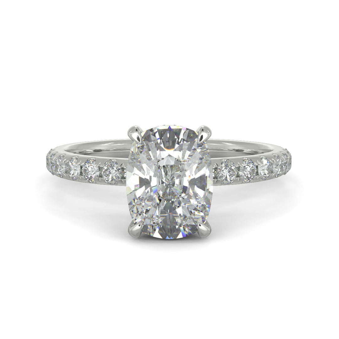 Isabella Cushion Cut Pave Hidden Halo 4 Prong Claw Set Engagement Ring Setting - Nivetta
