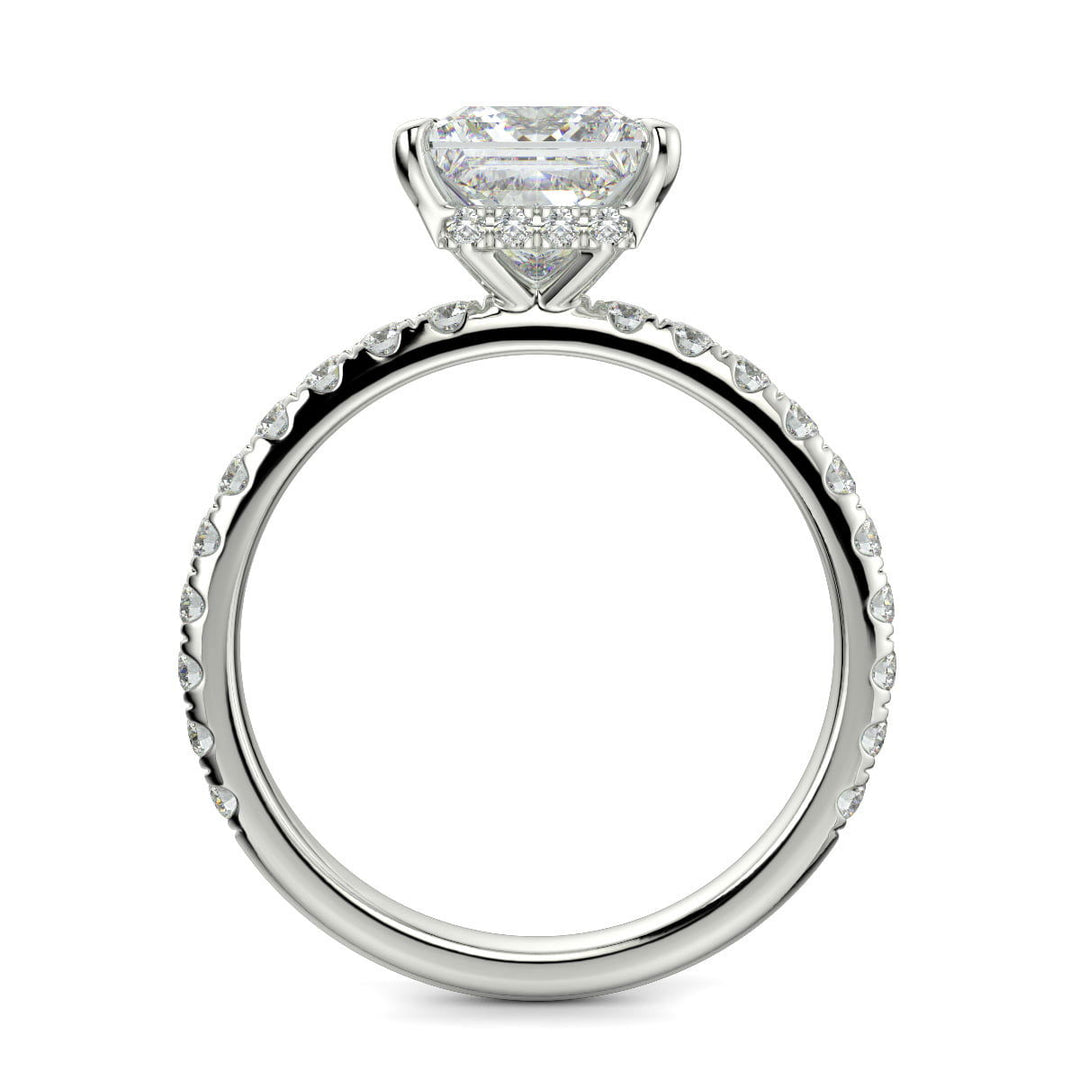 Isabella Princess Cut Pave Hidden Halo 4 Prong Claw Set Engagement Ring Setting - Nivetta
