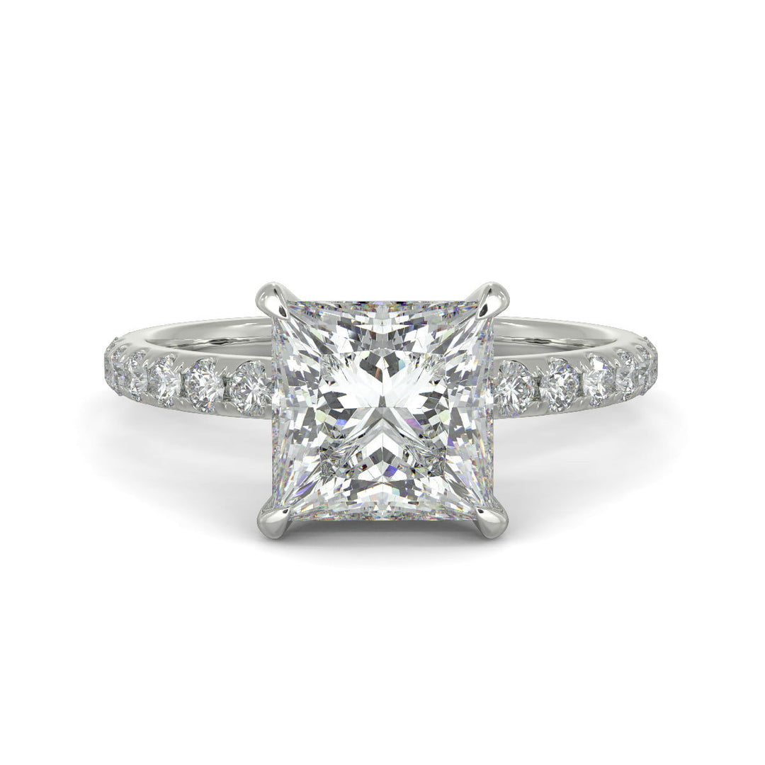 Isabella Princess Cut Pave Hidden Halo 4 Prong Claw Set Engagement Ring Setting - Nivetta