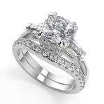 Load image into Gallery viewer, Jacey Baguette Accents 3 Stone Double Prong Cushion Cut Diamond Engagement Ring - Nivetta