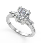 Load image into Gallery viewer, Jacey Baguette Accents 3 Stone Double Prong Cushion Cut Diamond Engagement Ring - Nivetta