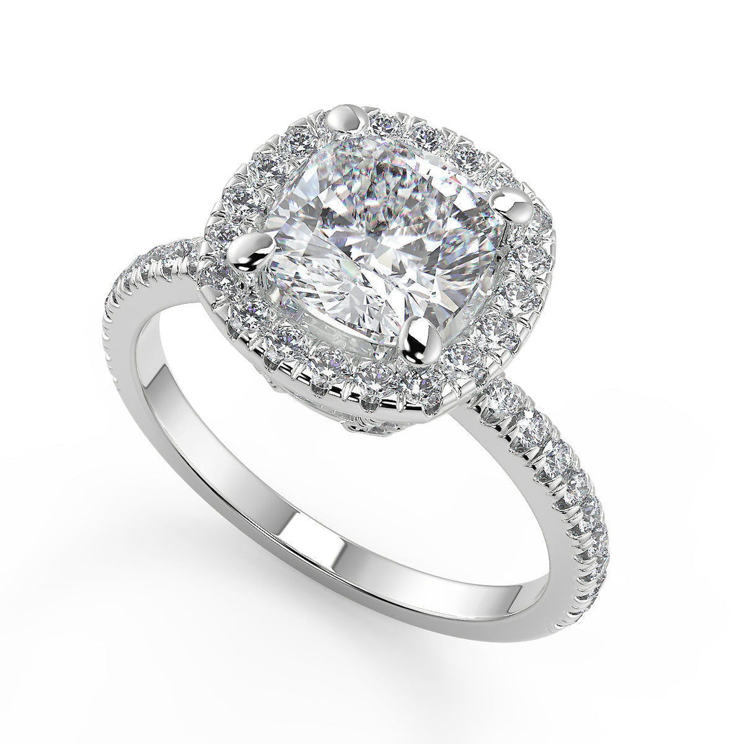 Jada Micro Pave Halo Cushion Cut Diamond Engagement Ring - Nivetta