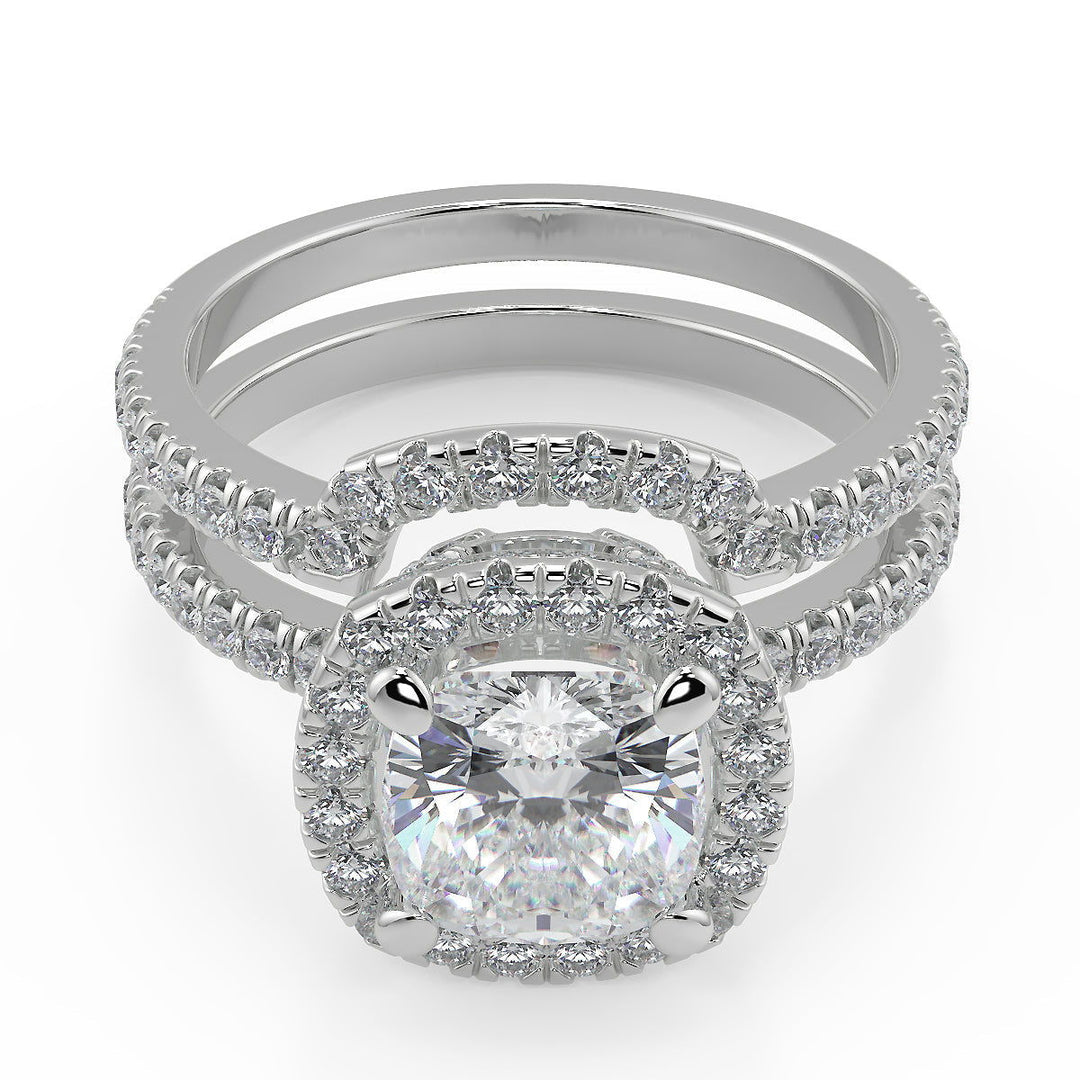 Jada Micro Pave Halo Cushion Cut Diamond Engagement Ring - Nivetta