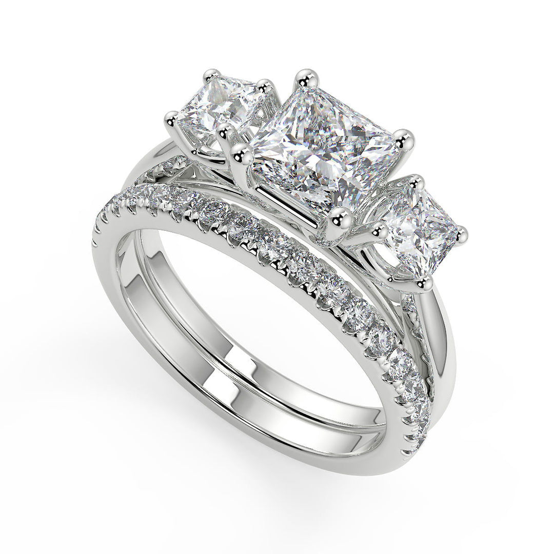 Janet 3 Stone Solitaire Princess Cut Diamond Engagement Ring - Nivetta