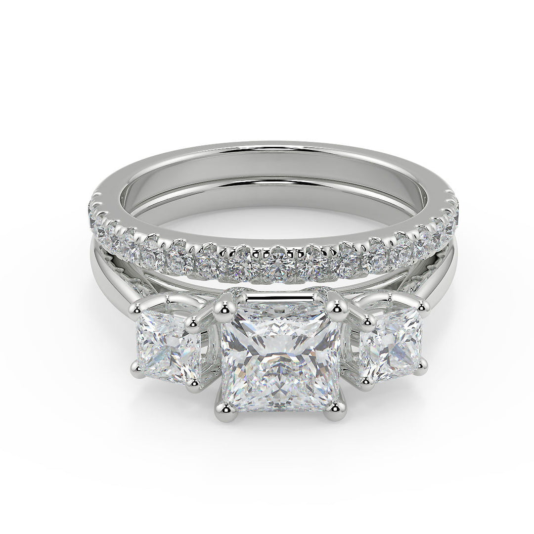 Janet 3 Stone Solitaire Princess Cut Diamond Engagement Ring - Nivetta