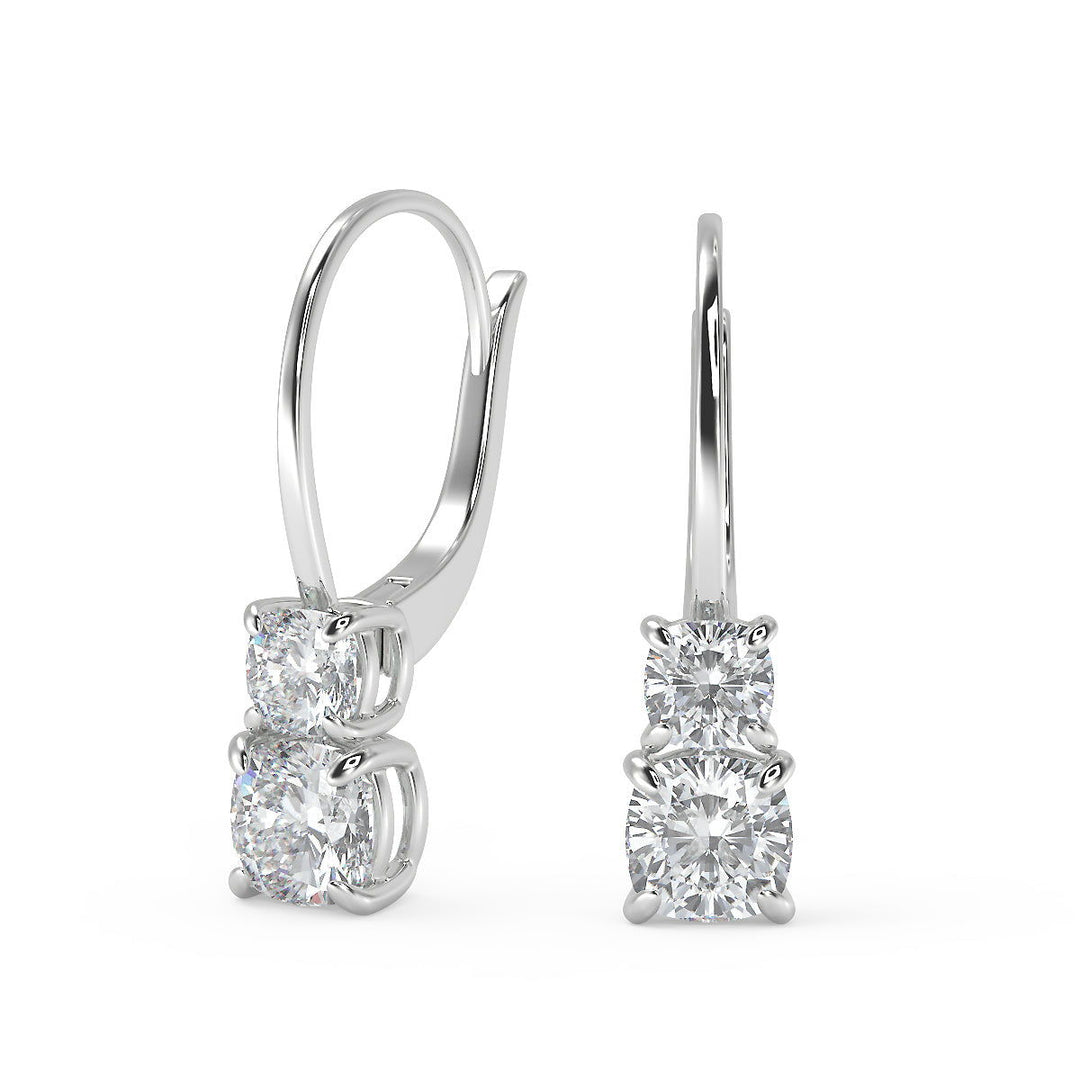 Jayden Cushion Cut 6 Prong Stacked Earrings Leverback - Nivetta