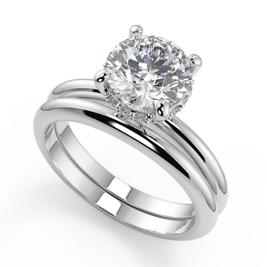 Jenna 4 Prong Crown Basket Solitaire Round Cut Diamond Engagement Ring - Nivetta
