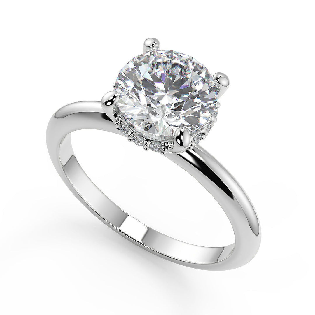 Jenna 4 Prong Crown Basket Solitaire Round Cut Diamond Engagement Ring - Nivetta