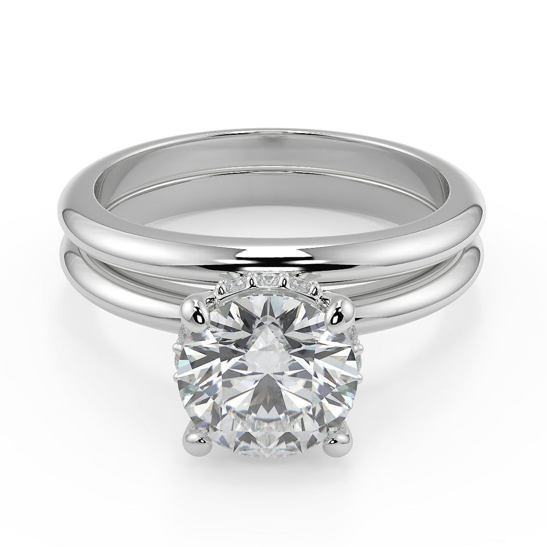 Jenna 4 Prong Crown Basket Solitaire Round Cut Diamond Engagement Ring - Nivetta