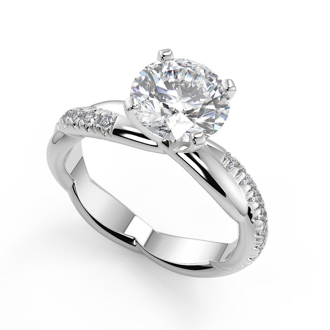 Julianna Pave Twist Infinity Rope Round Cut Diamond Engagement Ring - Nivetta