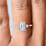 Load image into Gallery viewer, Juliet Emerald Cut Trilogy Pave 4 Prong Claw Set Engagement Ring Setting - Nivetta