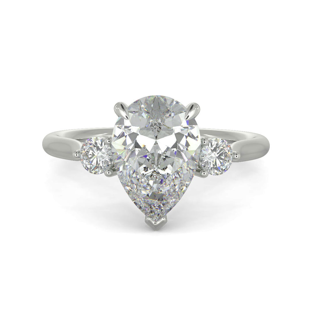 Juliet Pear Cut Trilogy Pave 4 Prong Claw Set Engagement Ring Setting - Nivetta