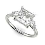 Load image into Gallery viewer, Juliet Princess Cut Trilogy Pave 4 Prong Claw Set Engagement Ring Setting - Nivetta
