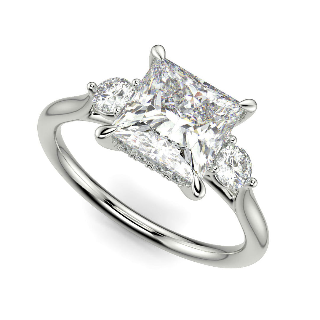 Juliet Princess Cut Trilogy Pave 4 Prong Claw Set Engagement Ring Setting - Nivetta