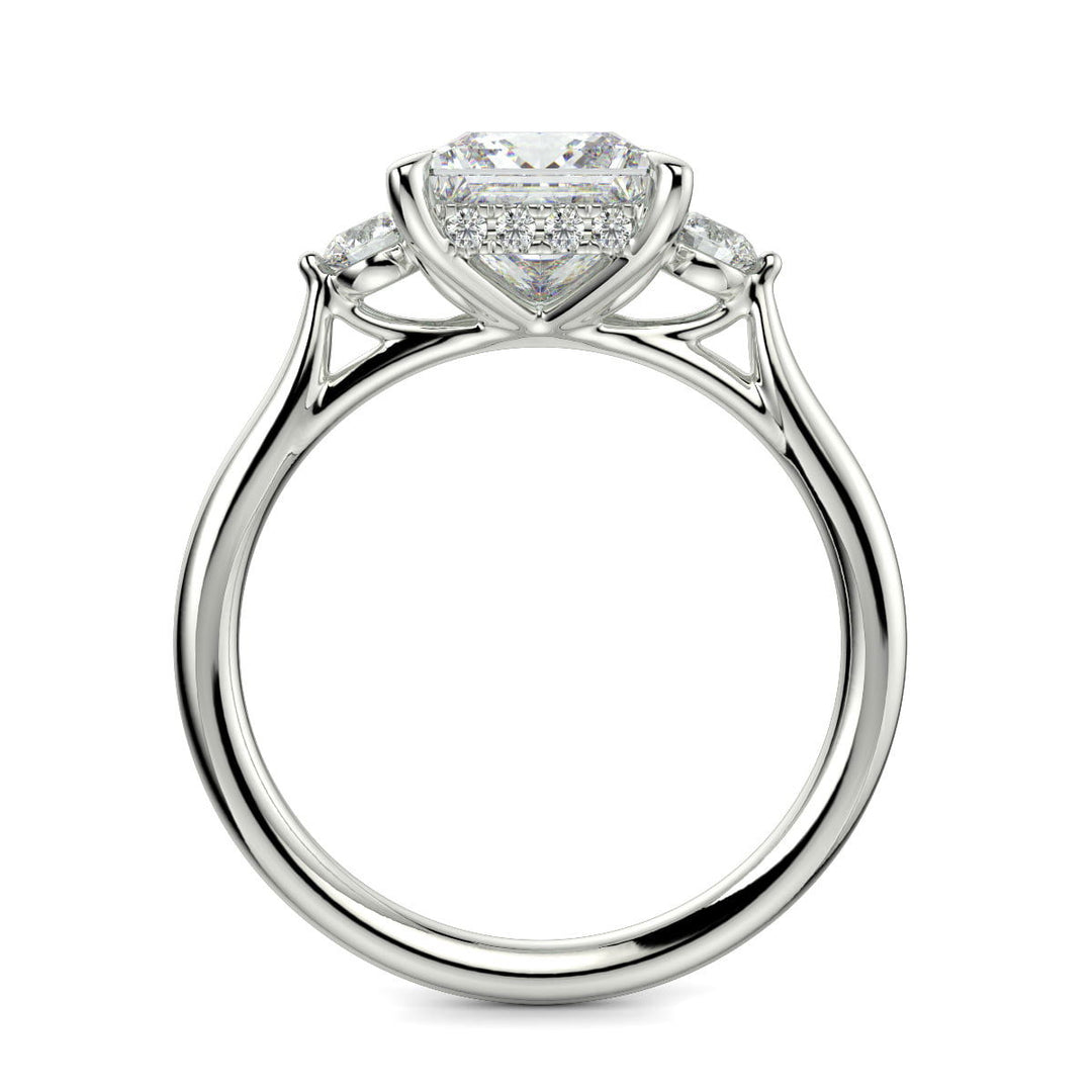 Juliet Princess Cut Trilogy Pave 4 Prong Claw Set Engagement Ring Setting - Nivetta