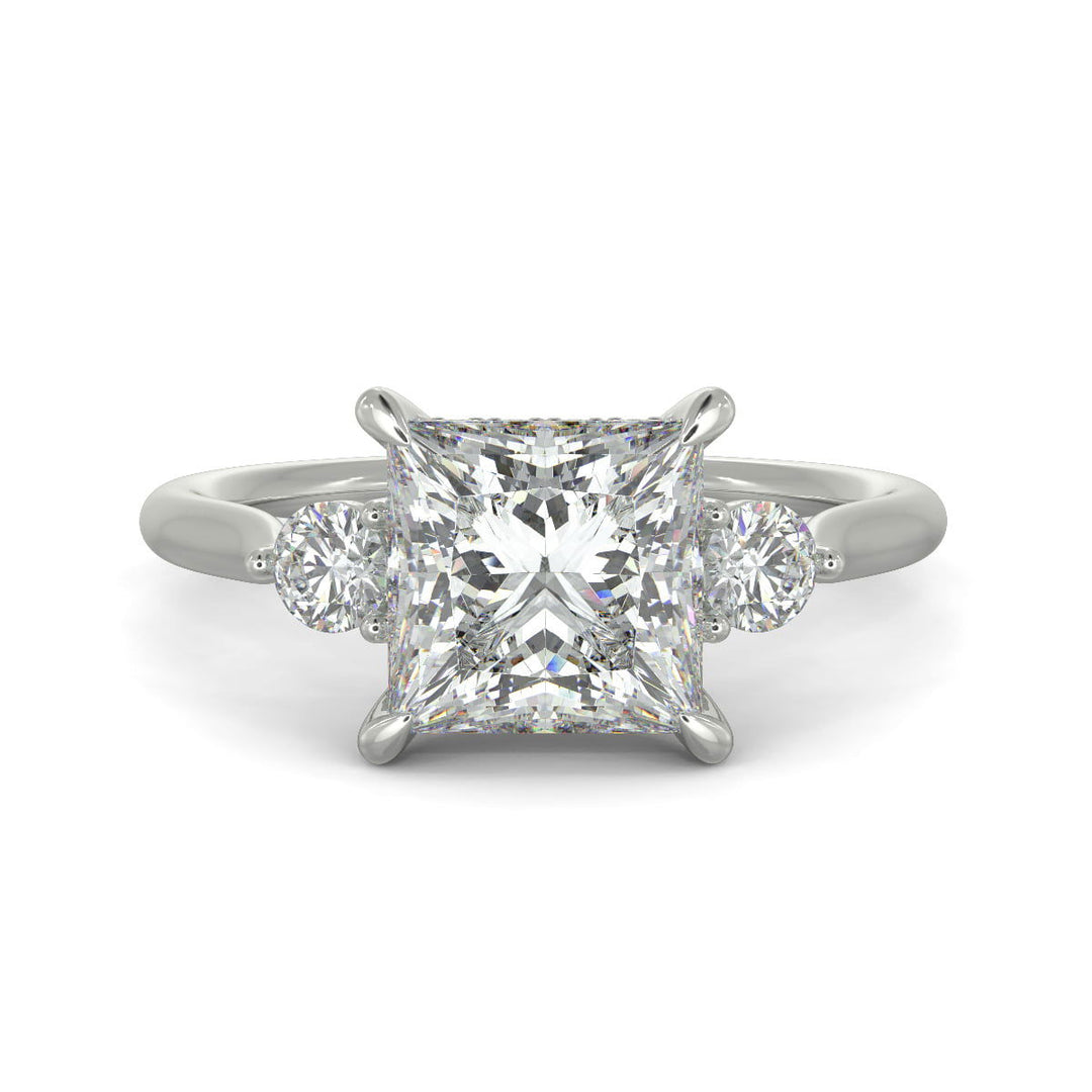Juliet Princess Cut Trilogy Pave 4 Prong Claw Set Engagement Ring Setting - Nivetta