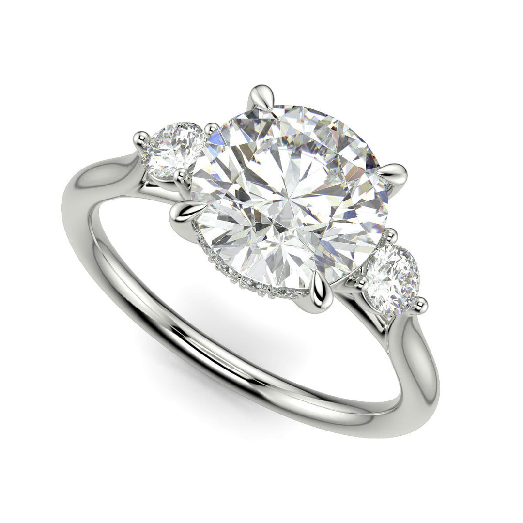 Juliet Round Cut Trilogy Pave 4 Prong Claw Set Engagement Ring Setting - Nivetta
