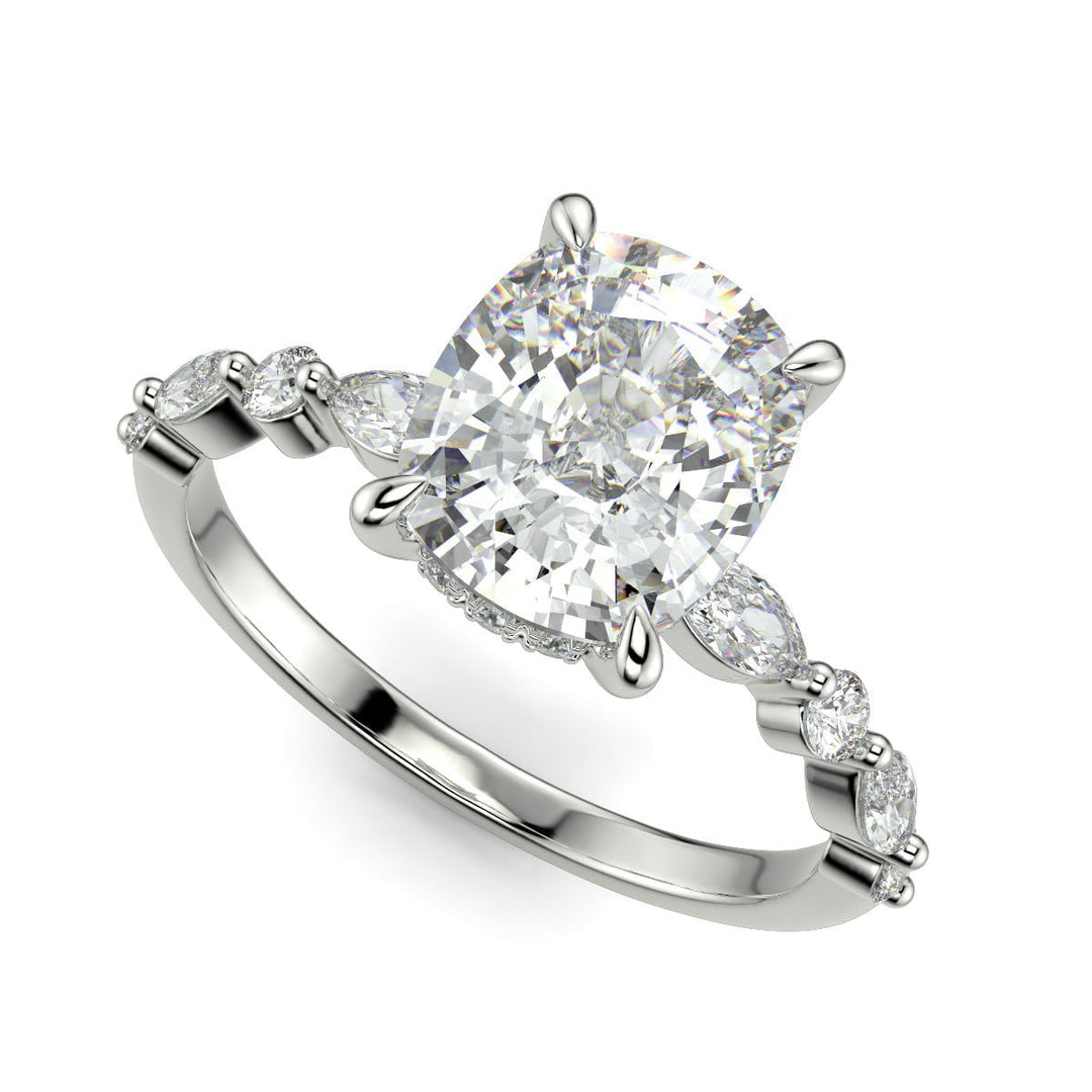Julija Cushion Cut Hidden Halo Shared Prong Claw Set Ring - Nivetta