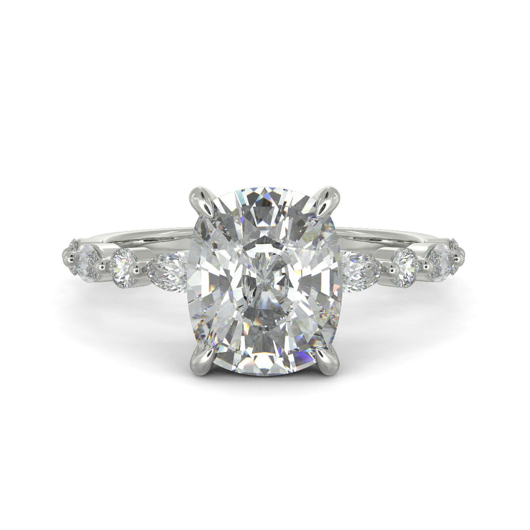 Julija Cushion Cut Hidden Halo Shared Prong Claw Set Ring - Nivetta