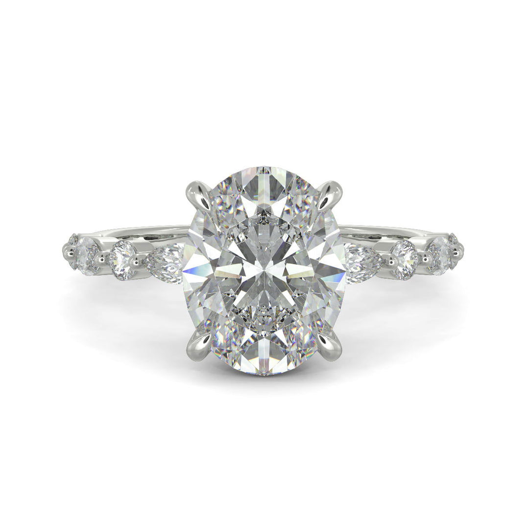 Julija Oval Cut Pave Hidden Halo Shared Prong Engagement Ring - Nivetta