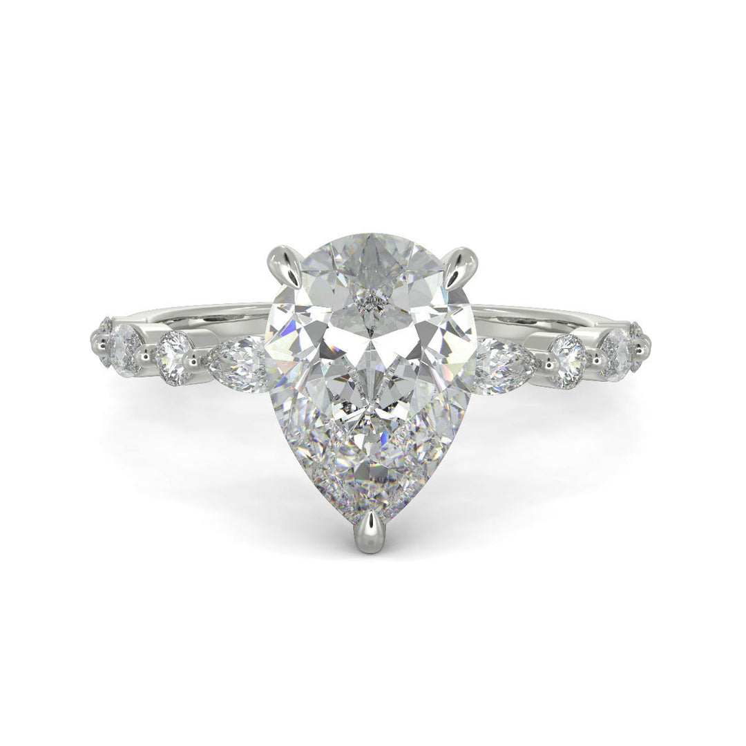 Julija Pear Cut Pave Hidden Halo Shared Prong Engagement Ring - Nivetta