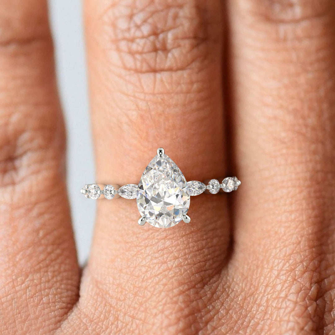 Julija Pear Cut Pave Hidden Halo Shared Prong Engagement Ring - Nivetta