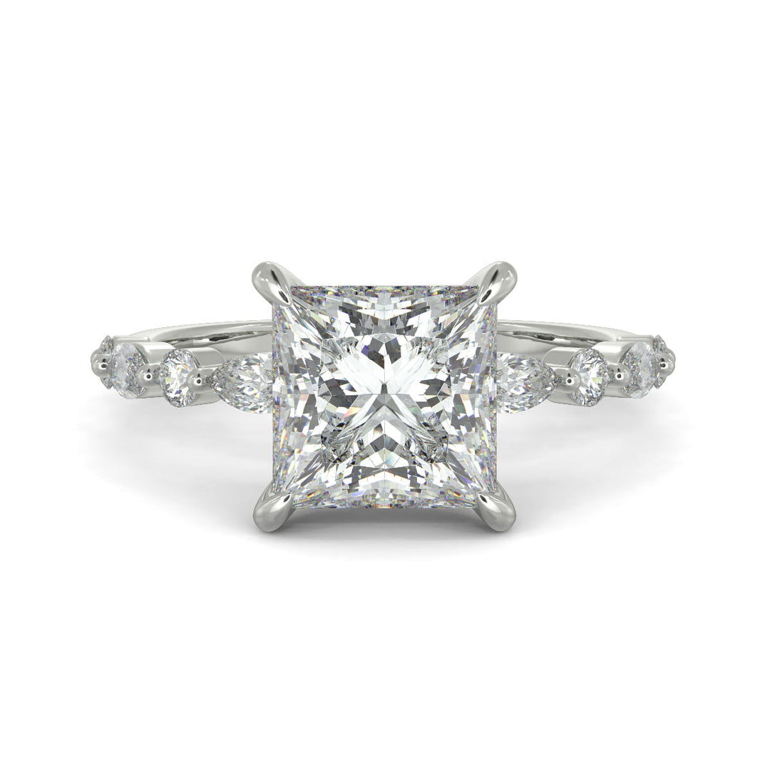 Julija Princess Cut Hidden Halo Shared Prong Claw Set Ring - Nivetta