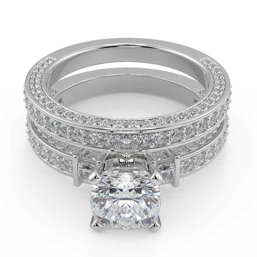 Karissa Bar Set 3 Sided Pave Cushion Cut Diamond Engagement Ring - Nivetta