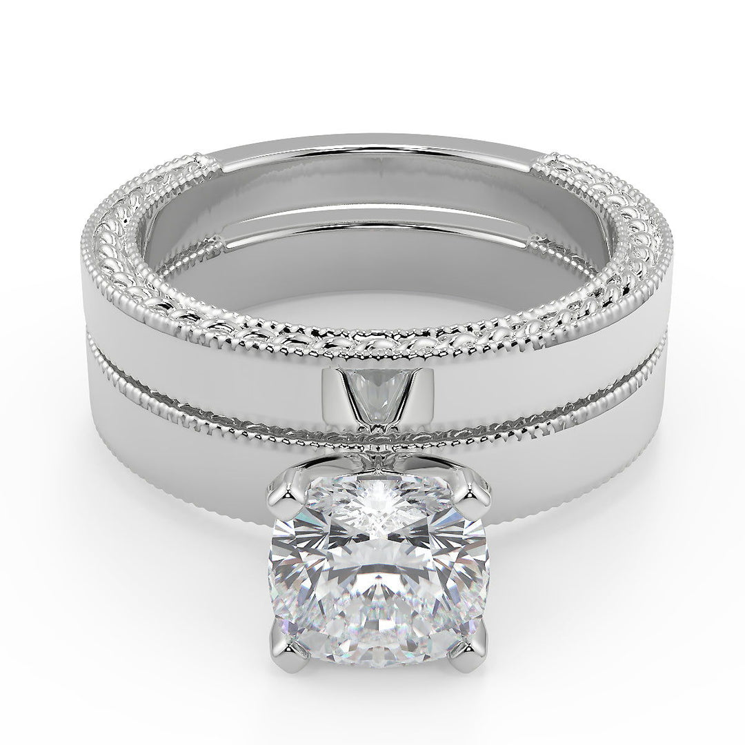 Karlee Hand Carved Milgrain Solitaire Cushion Cut Diamond Engagement Ring - Nivetta