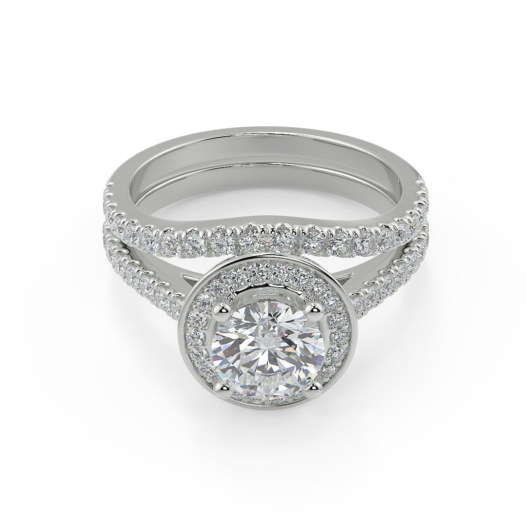 Kathryn Halo French Pave Round Cut Diamond Engagement Ring - Nivetta